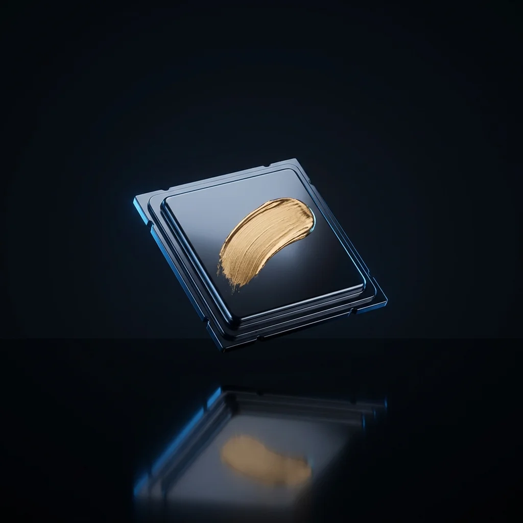 A chip finished with a gold brushstroke — made by AI, finished by hand